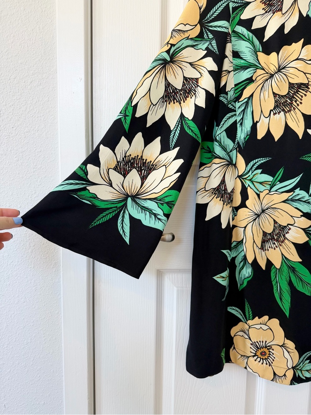 FARM Rio Long Bell Sleeve Mini Dress with Low Tie Back in Tropical Floral Print - Picture 10 of 14
